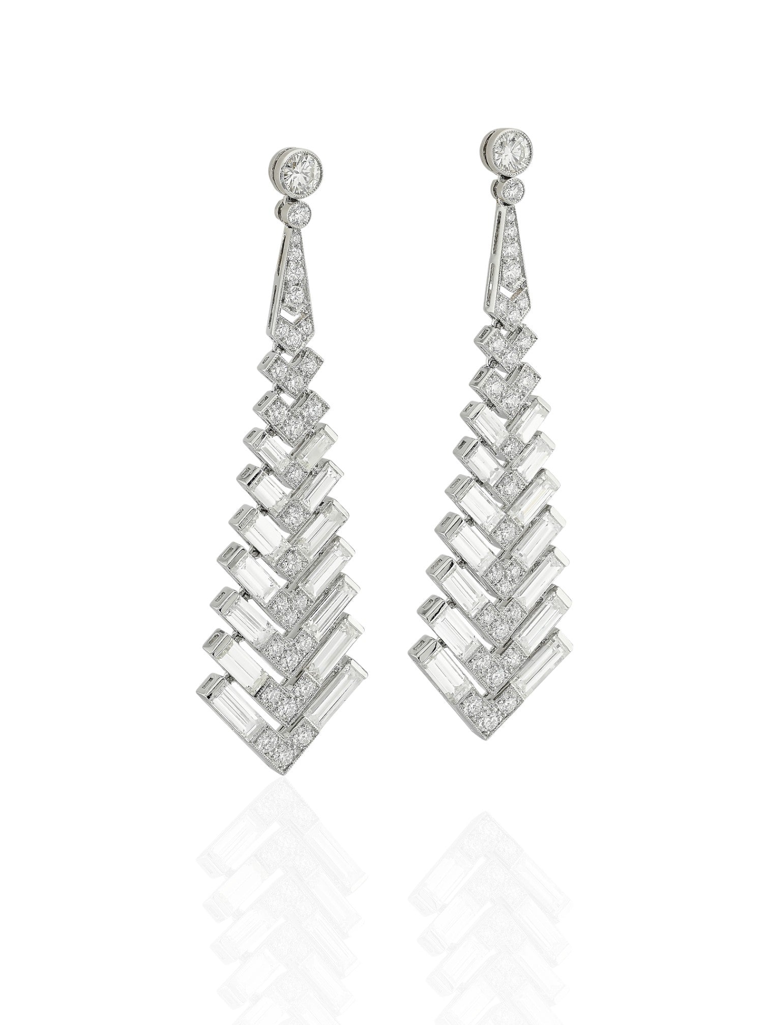 Sophia D Art Deco Diamond Chevron Platinum and 18K Yellow Gold Earrings