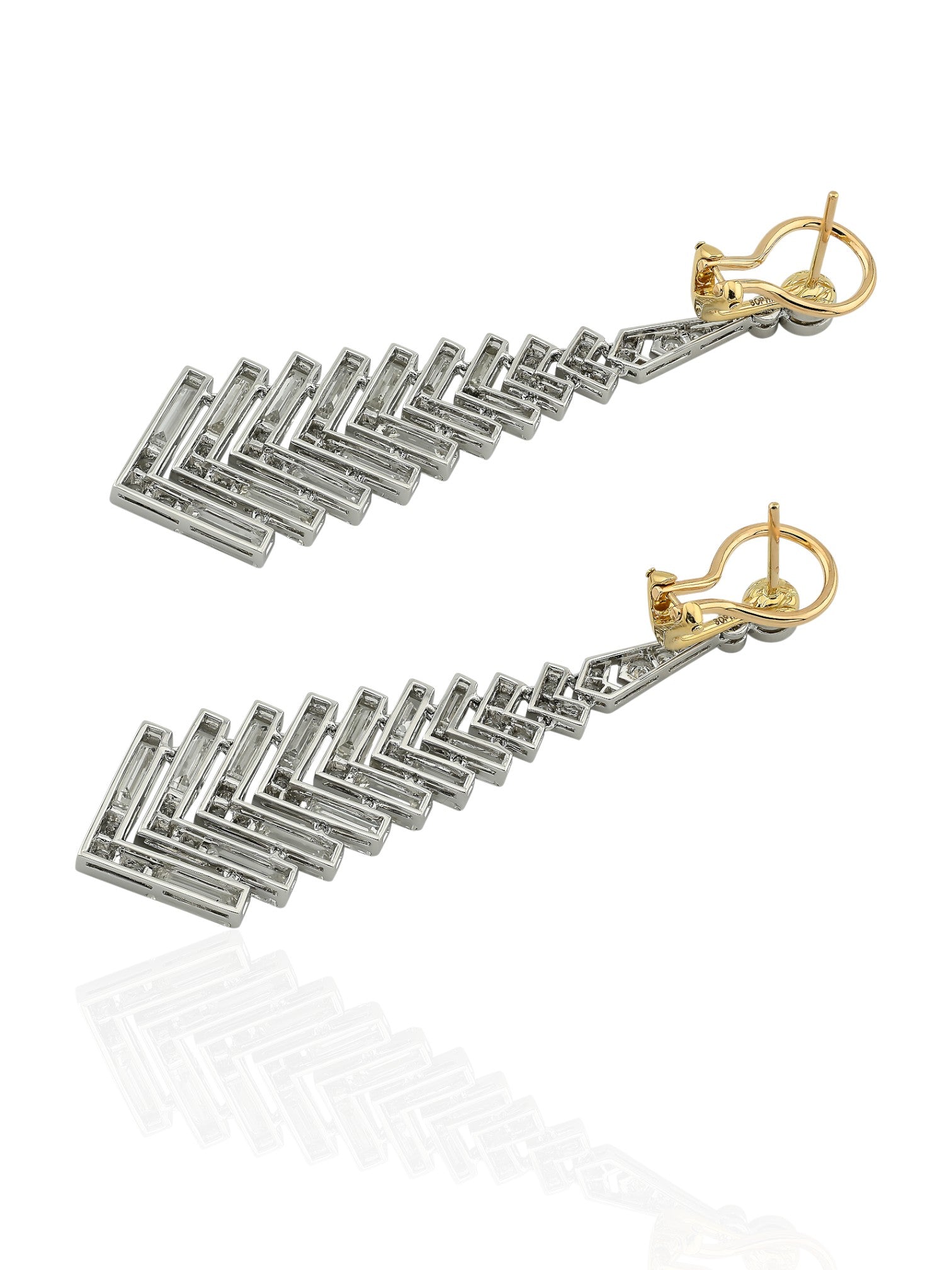 Sophia D Art Deco Diamond Chevron Platinum and 18K Yellow Gold Earrings