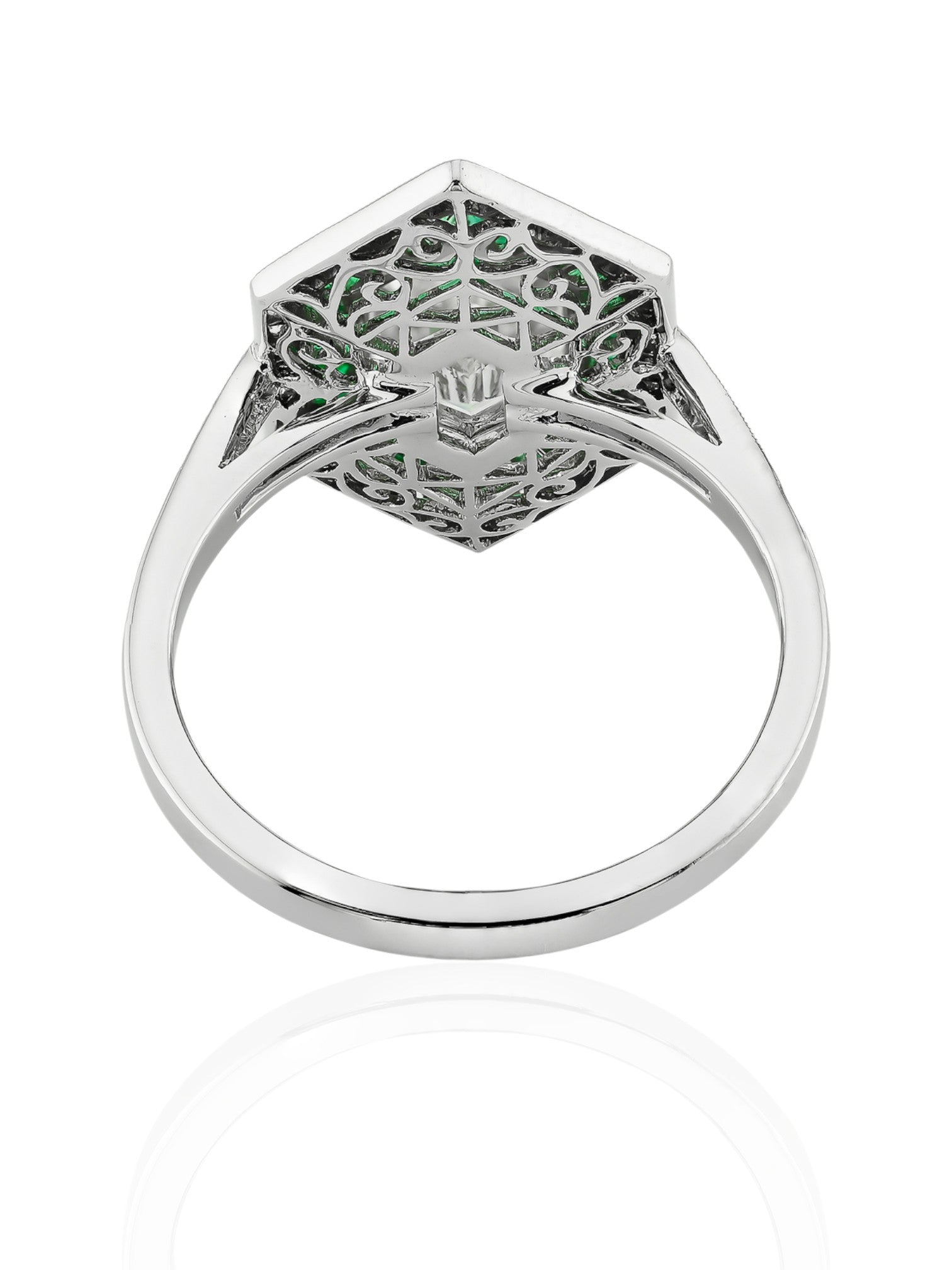 Sophia D Art Deco Emerald and Diamond Mosaic Platinum Ring