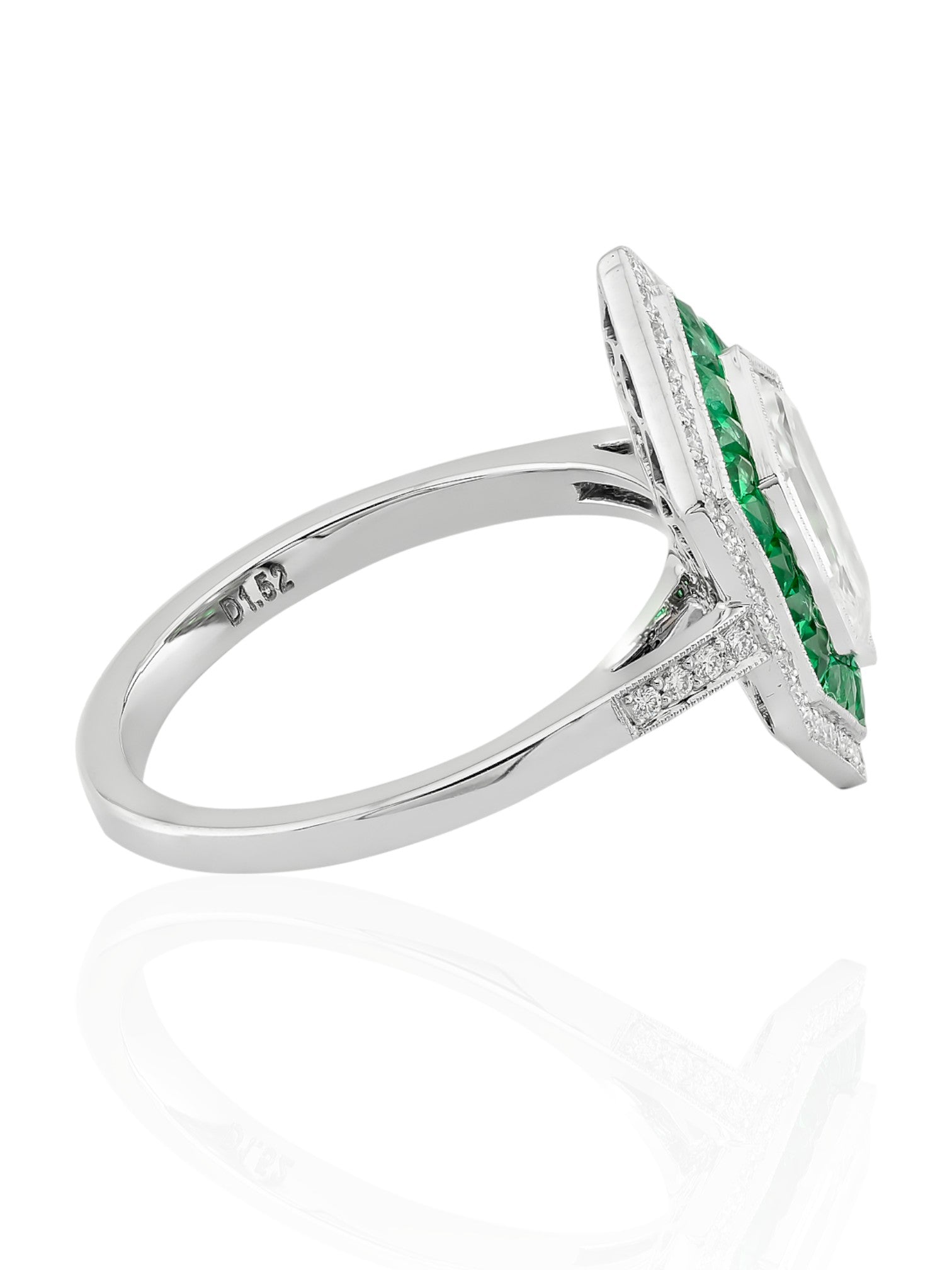 Sophia D Art Deco Emerald and Diamond Mosaic Platinum Ring