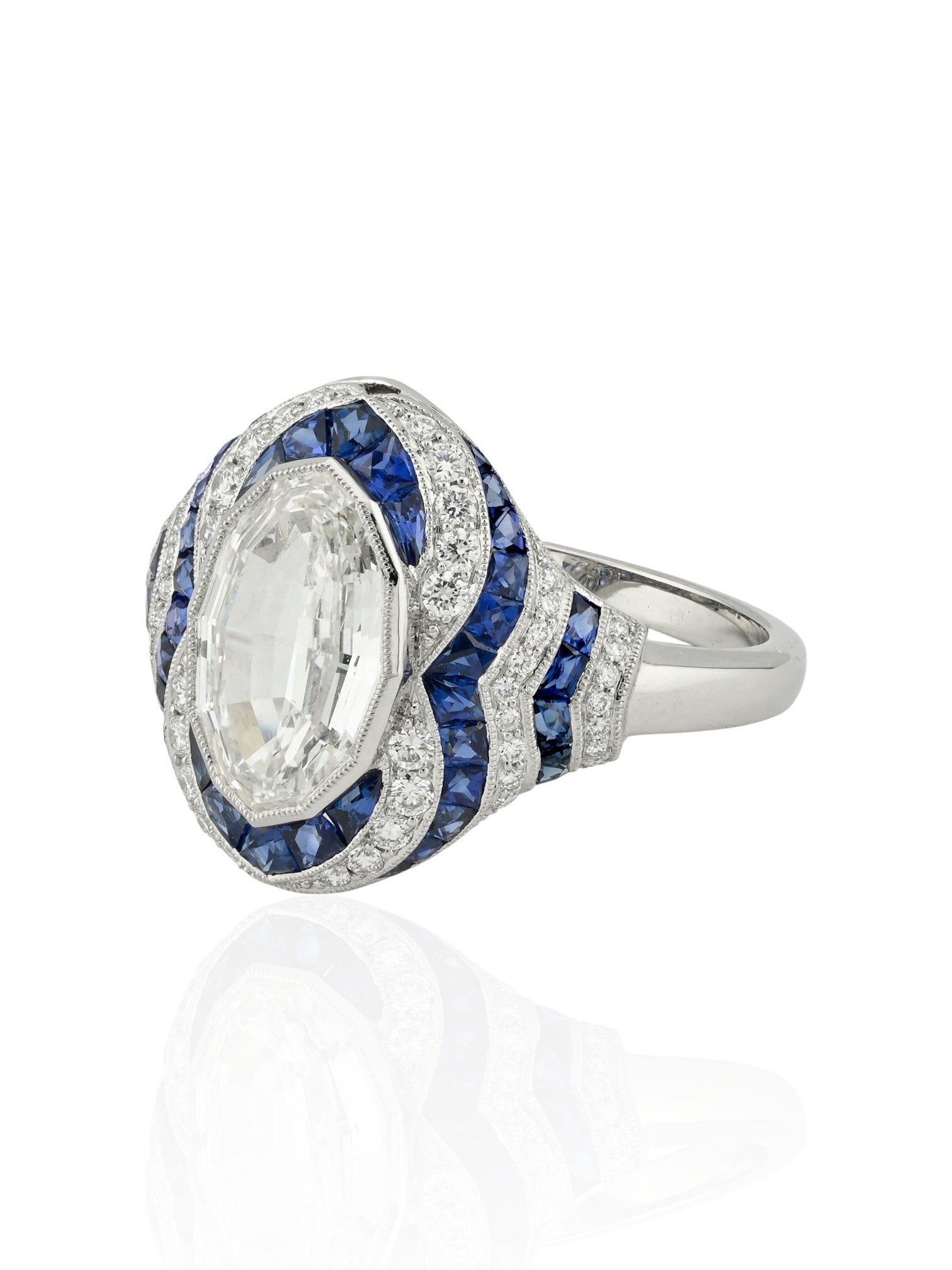 Sophia D Sapphire and Diamond Halo Ring Platinum