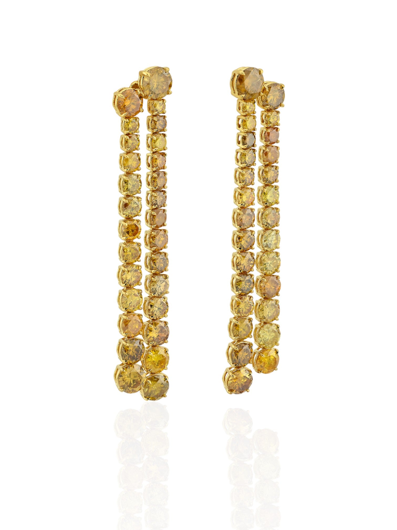 Sophia D Mixed Yellow and Brown Diamond Double Line 18K Yellow Gold Earrings