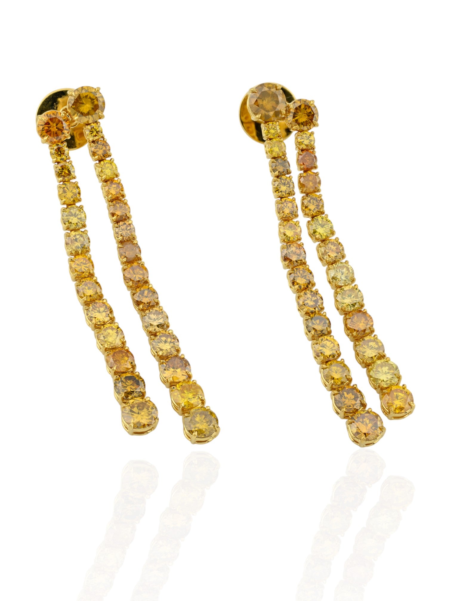 Sophia D Mixed Yellow and Brown Diamond Double Line 18K Yellow Gold Earrings