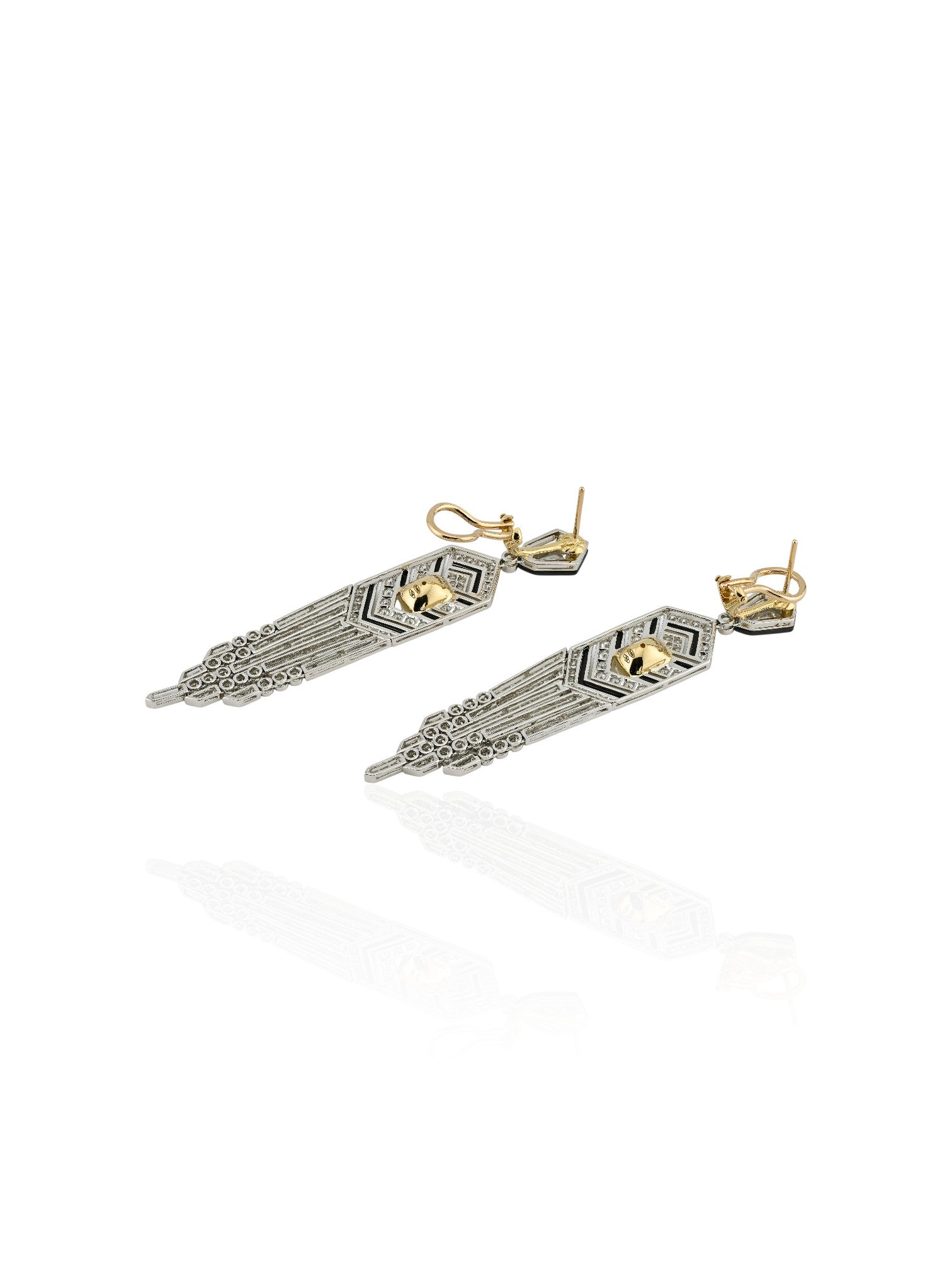 Sophia D Art Deco Yellow and White Diamond Onyx Fringe Earrings Platinum and 18K Yellow Gold