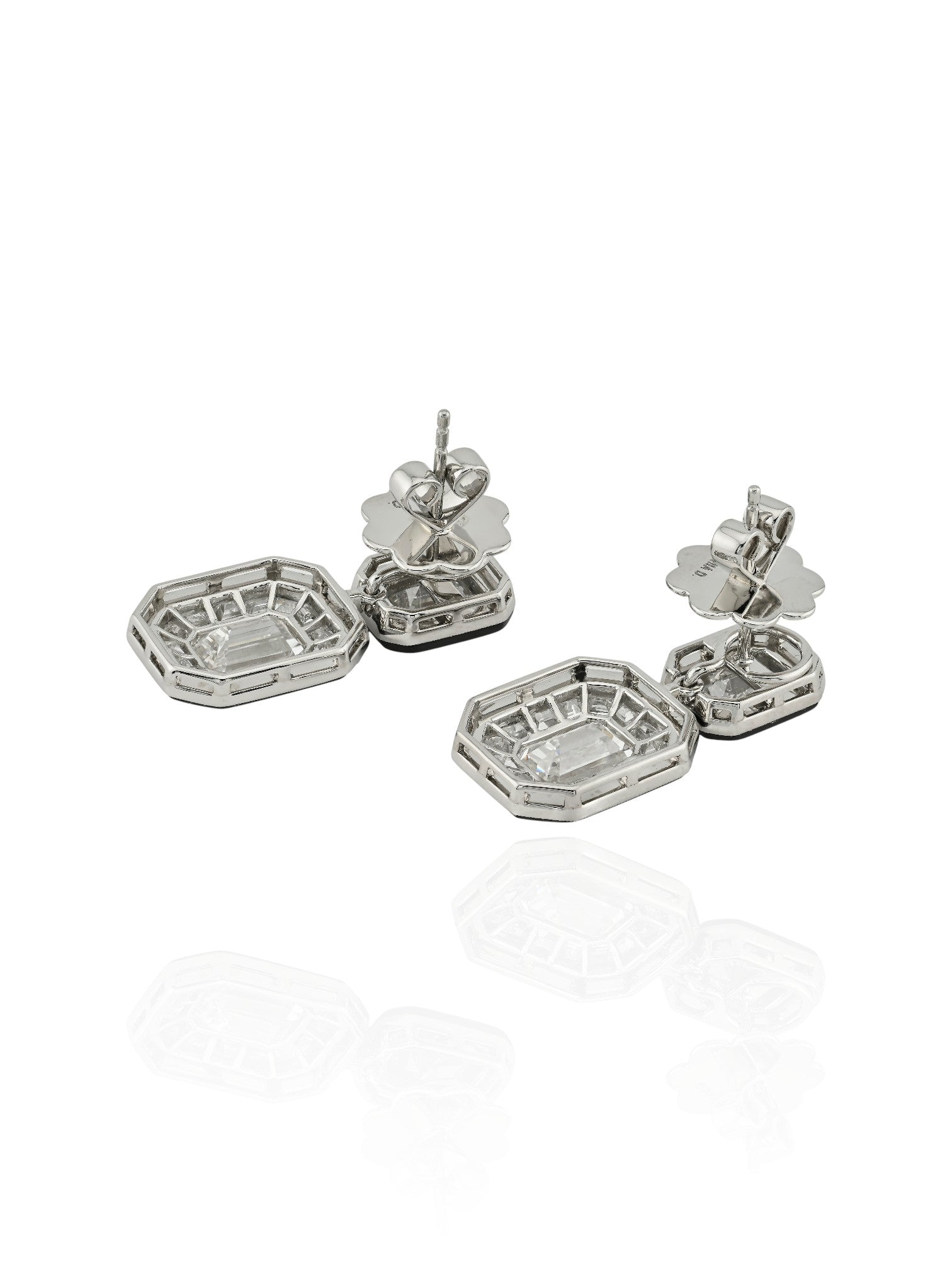 Sophia D Art Deco Emerald Cut Diamond and Onyx Drop Earrings Platinum