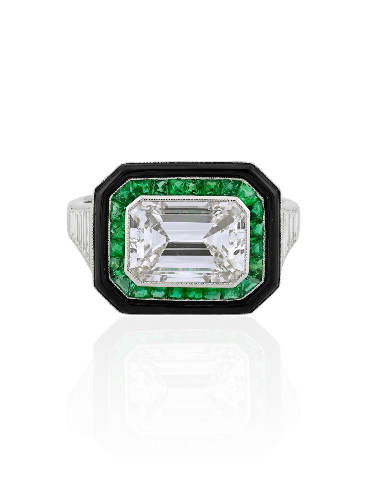 Sophia D Emerald, Onyx and Diamond Mosaic Ring Platinum