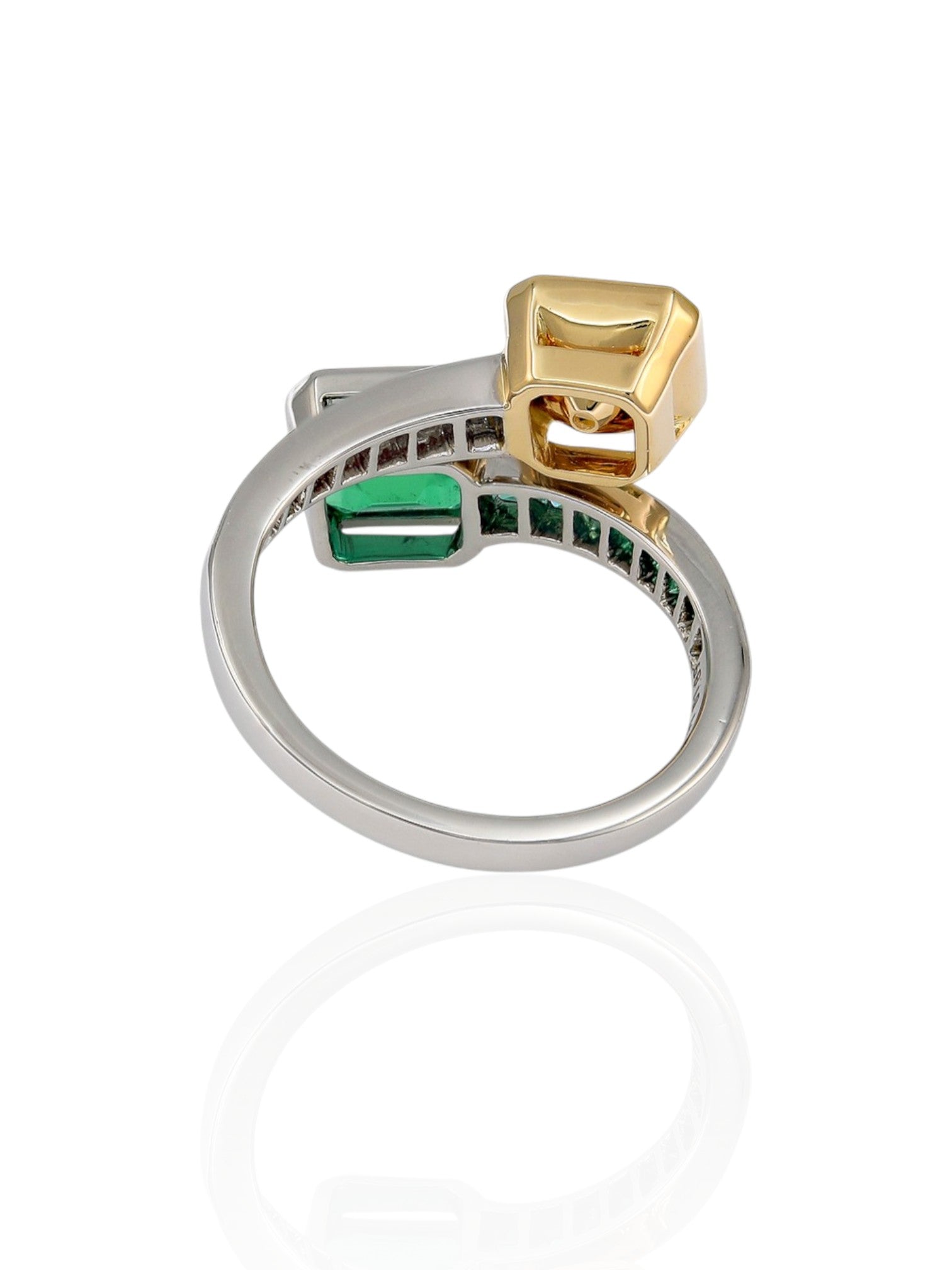 Sophia D Colombian Emerald and GIA Certified Yellow Diamond Bypass Ring Platinum and 18K Yellow Gold