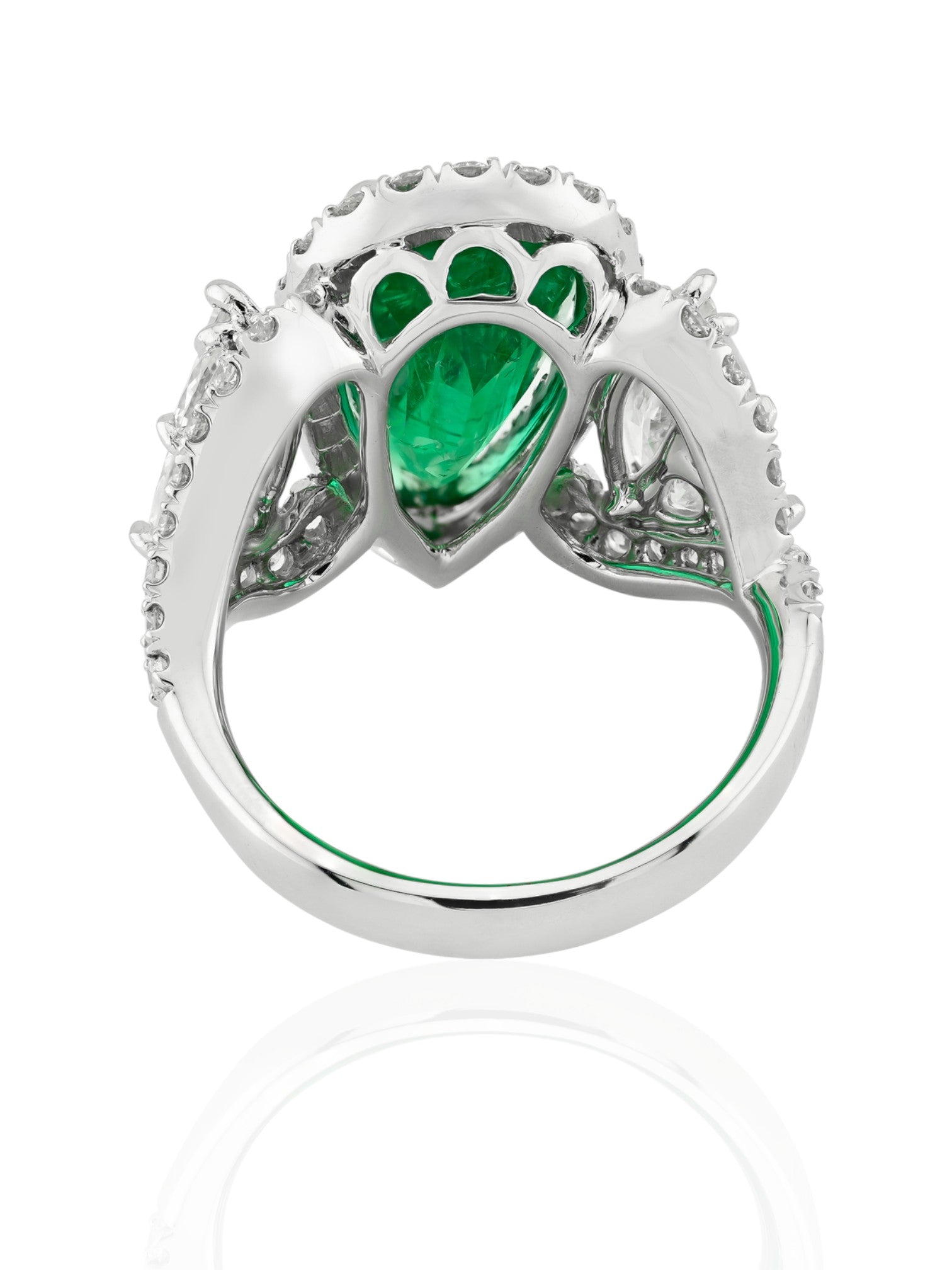 Sophia D Art Deco Pear-Shaped Emerald and Diamond Platinum Ring