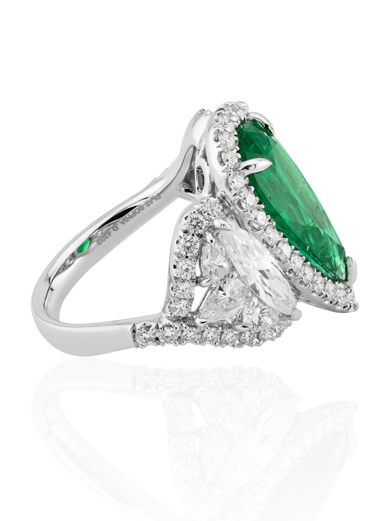 Sophia D Art Deco Pear-Shaped Emerald and Diamond Platinum Ring