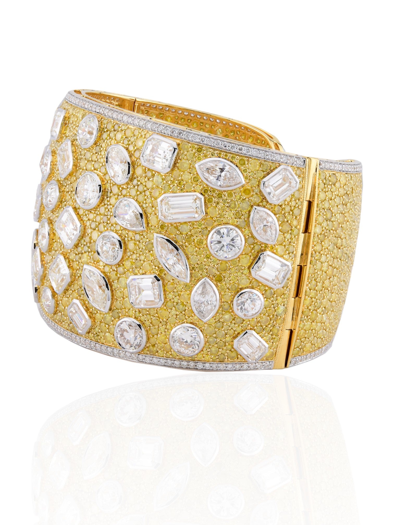 Sophia D Yellow and White Diamond Mixed-Shape 18K Yellow Gold Bangle