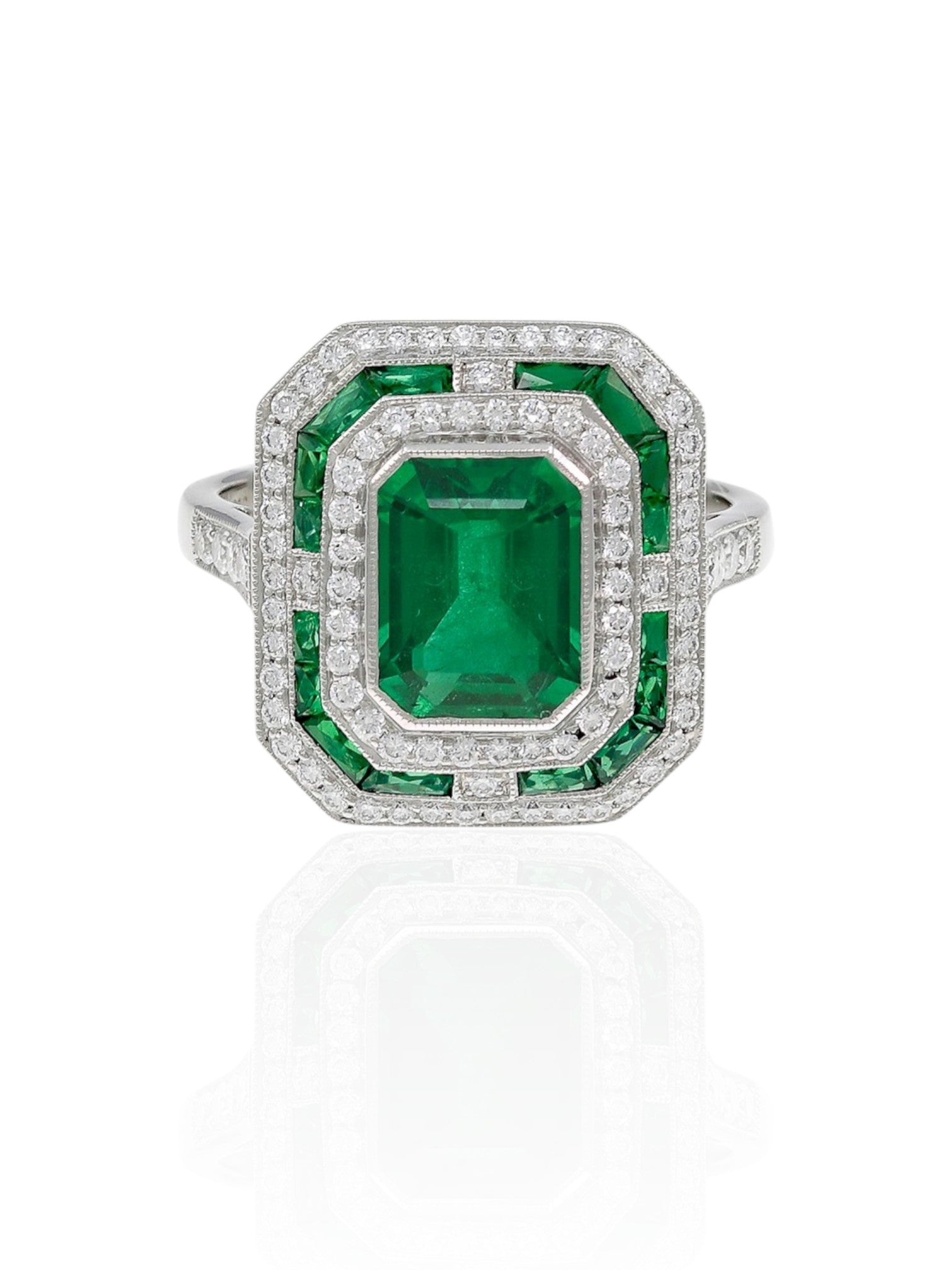 Sophia D Art Deco Emerald and Diamond Ring Platinum