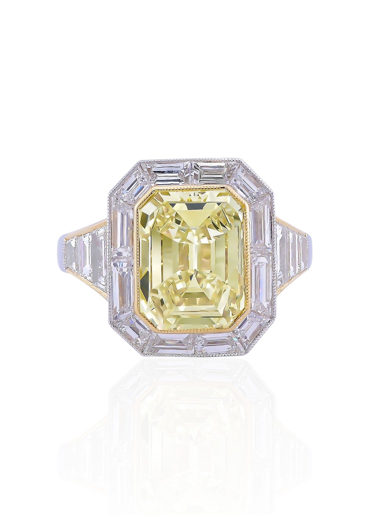 Sophia D Art Deco Mosaic Yellow Diamond Ring in Platinum and 18K Yellow Gold