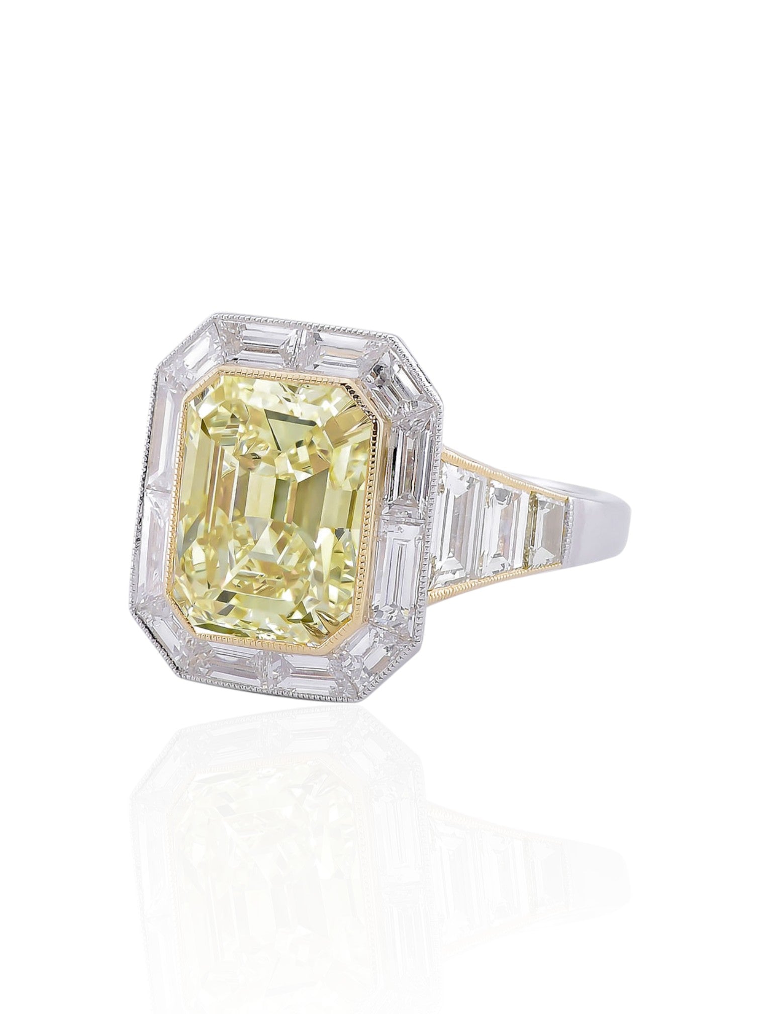 Sophia D Art Deco Mosaic Yellow Diamond Ring in Platinum and 18K Yellow Gold