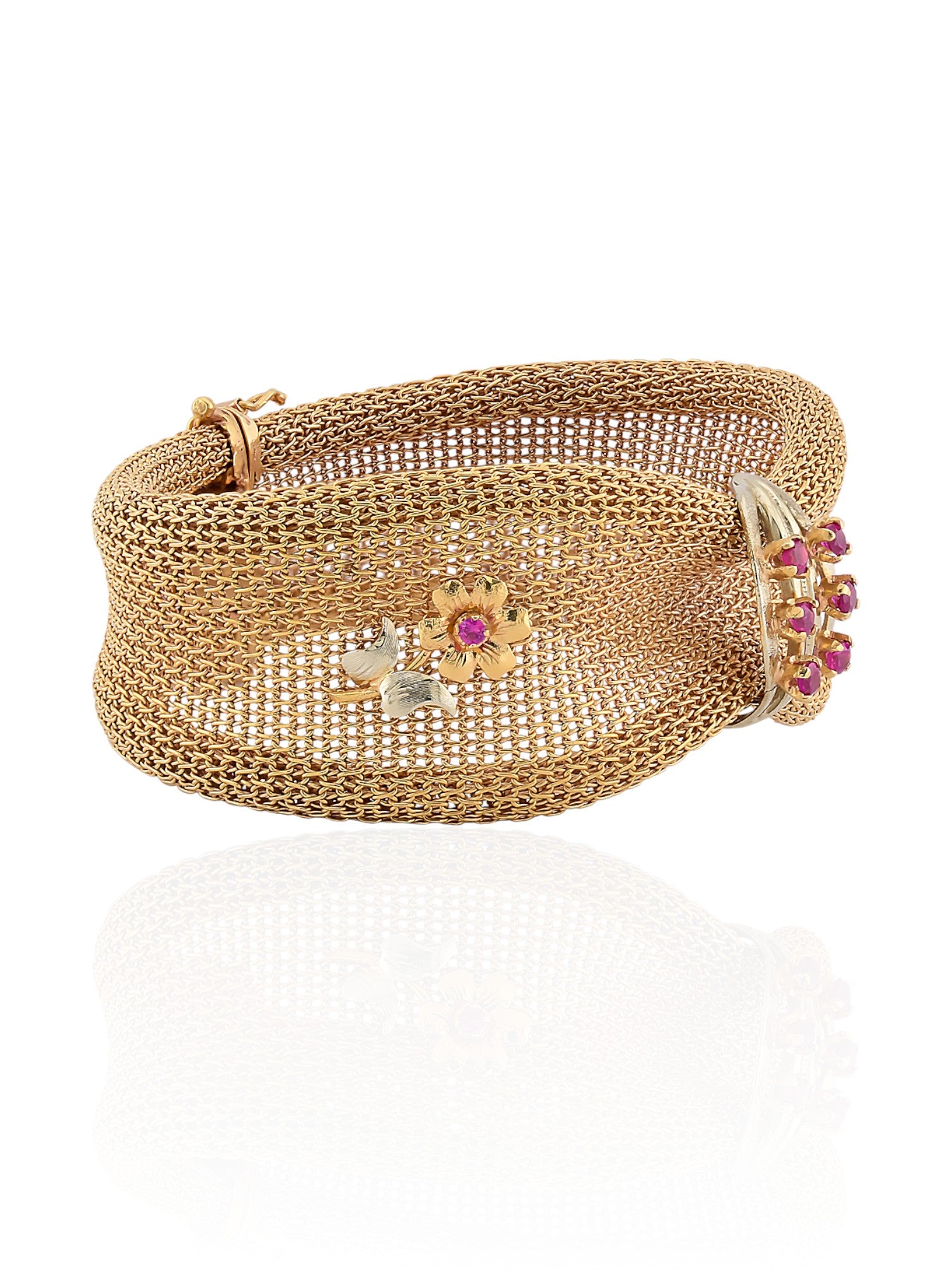Sophia D Vintage Ruby Mesh Bracelet in 18K Yellow Gold