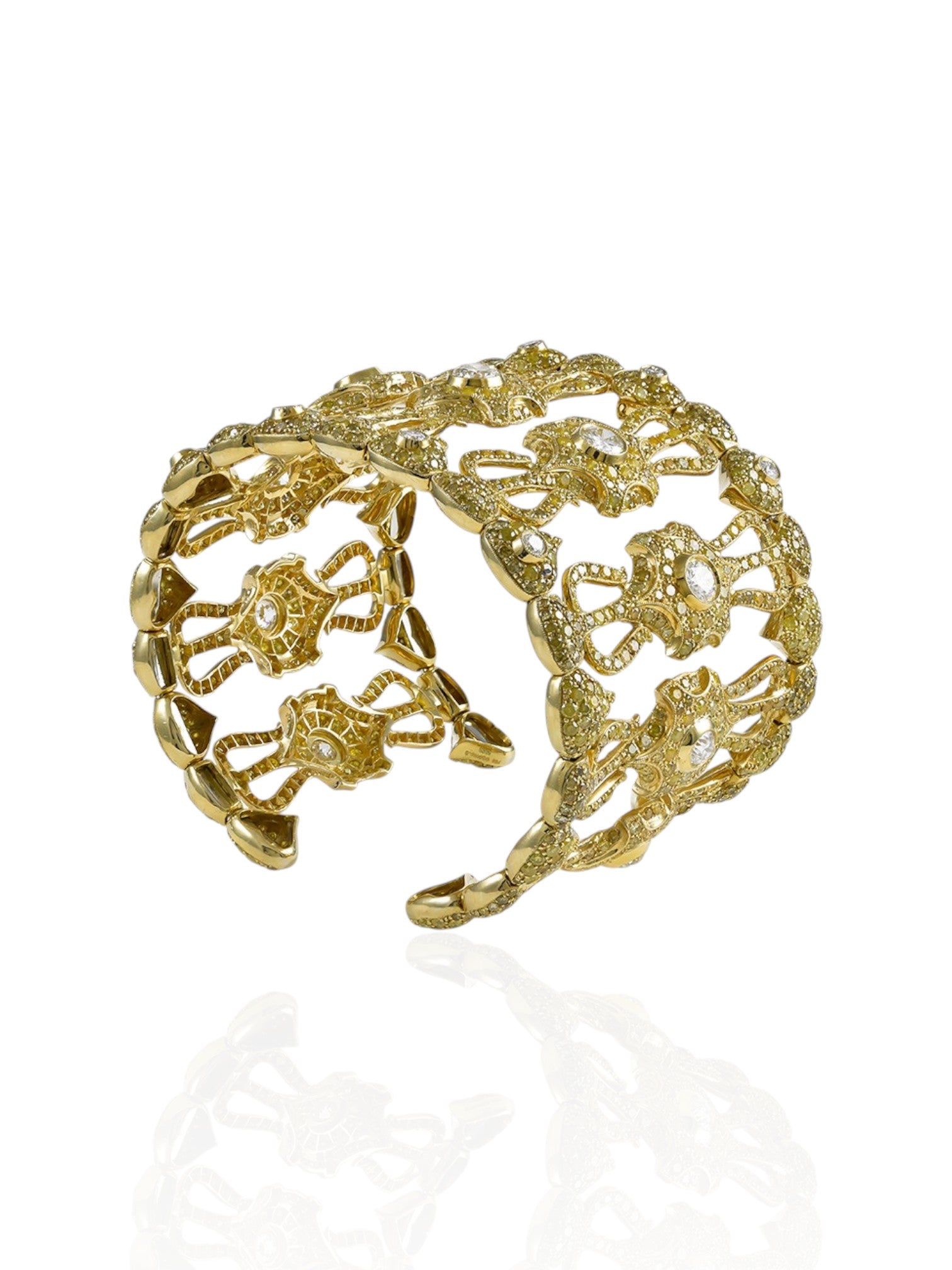 Sophia D Yellow and White Diamond Openwork Cuff Bracelet 18K Yellow Gold