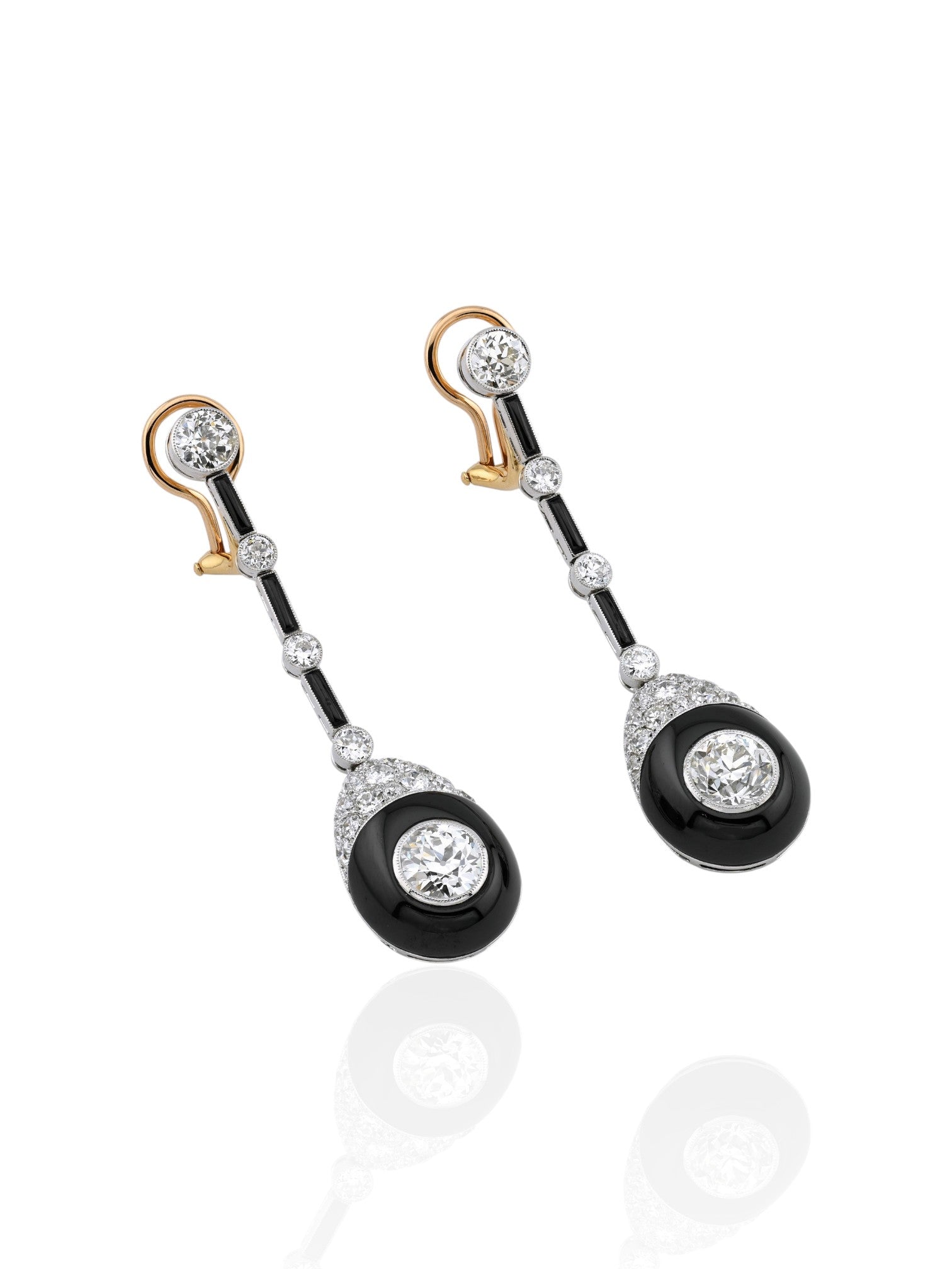 Sophia D Art Deco Onyx Old European Diamond Earrings Platinum and 18K Yellow Gold