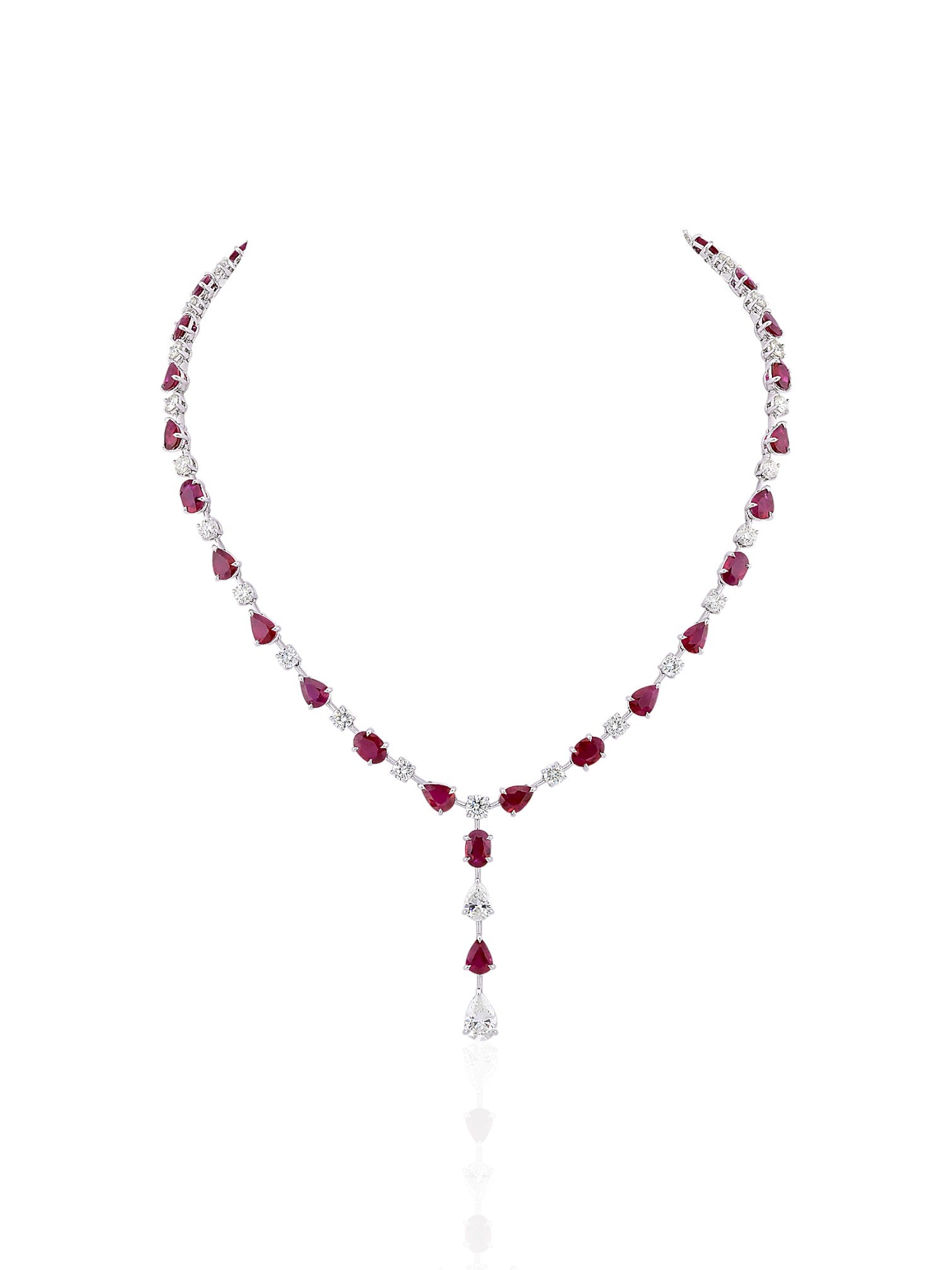 Ruby & Diamond Y-Drop Necklace in Platinum