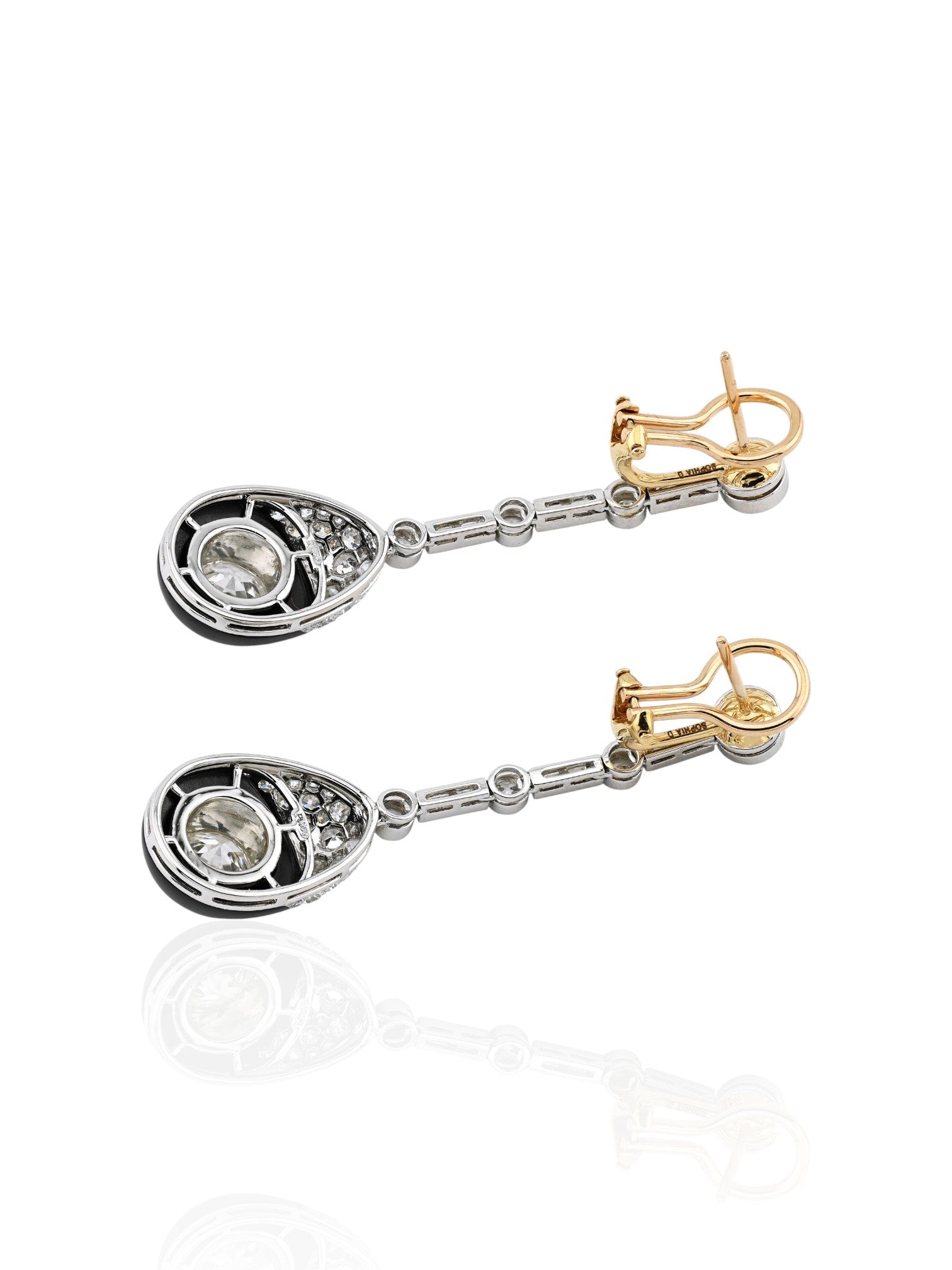 Sophia D Art Deco Onyx Old European Diamond Earrings Platinum and 18K Yellow Gold