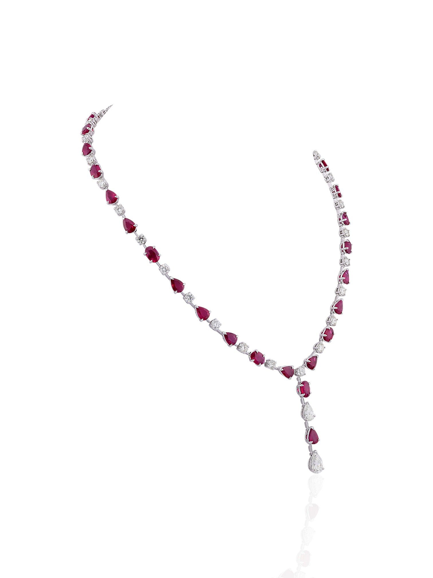 Ruby & Diamond Y-Drop Necklace in Platinum